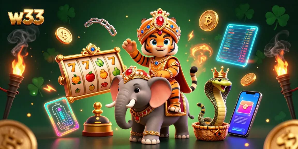 Experience thrilling w33 pokies with a vibrant 3D depiction of a maharaja and slot games.