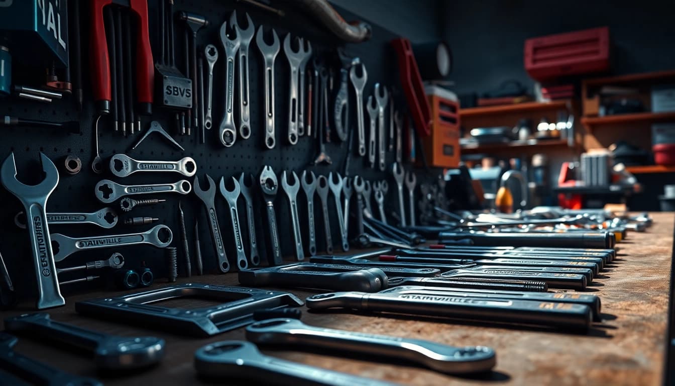 Using stahlwille tools, a mechanic adjusts a vehicle engine under bright workshop lights.