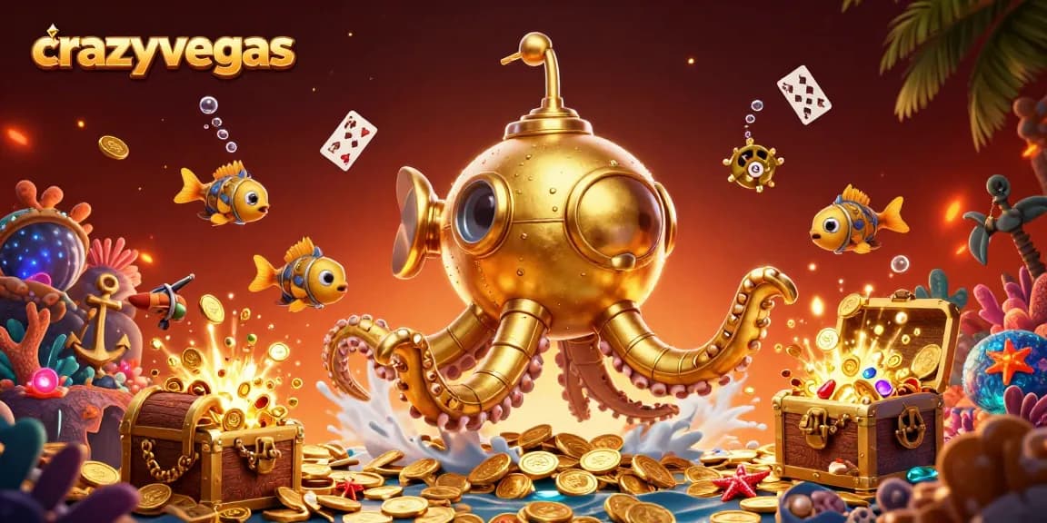 Experience the golden treasures of crazyvegas with immersive underwater casino elements flourishing around the kraken submarine.