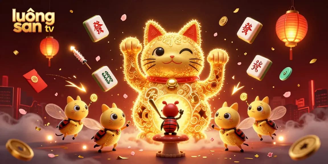 Experience thrilling gameplay with lương sơn tv featuring golden lucky cat symbols and vibrant casino elements.