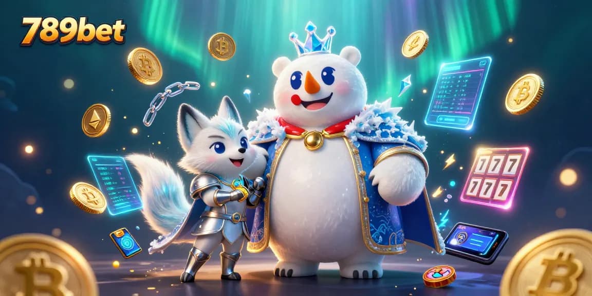 Experience the thrill of winning at 789bet with a captivating casino-themed 3D illustration featuring a polar bear and snow fox.