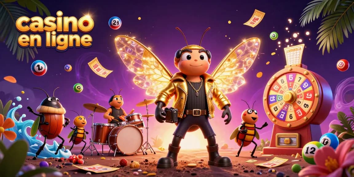 Jouez au casino en ligne grâce à une scène dynamique avec une rock star et des éléments de jeu colorés.