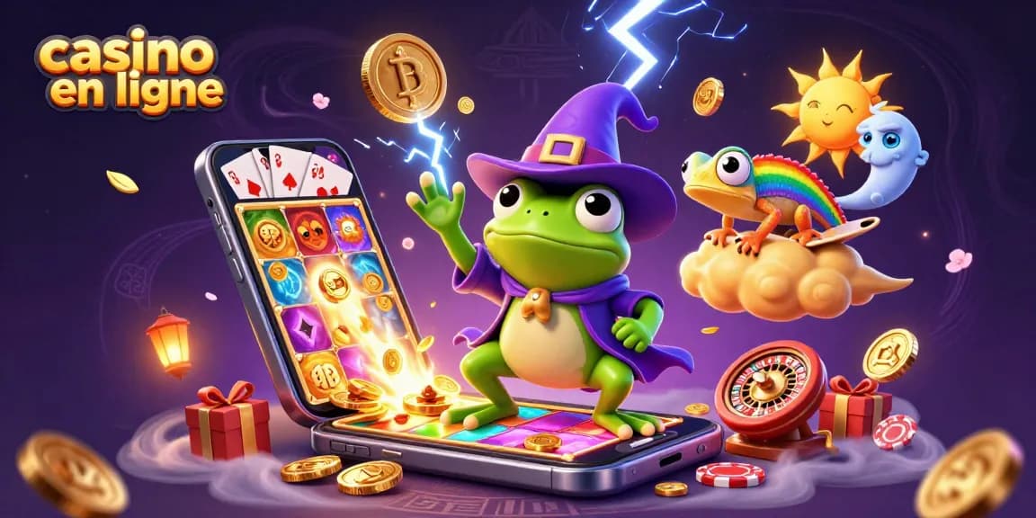 Plongez dans le monde du casino en ligne avec cette scène animée de jeux de hasard et personnages colorés