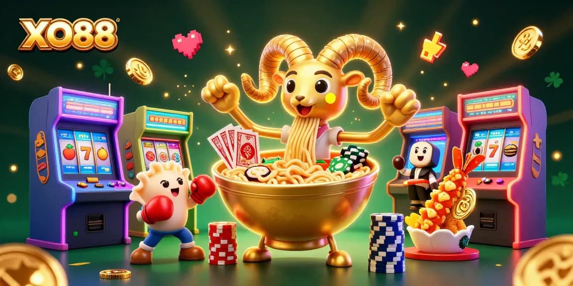 Engage with exciting gaming at XO88 featuring a vibrant 3D casino illustration of characters and gaming elements.