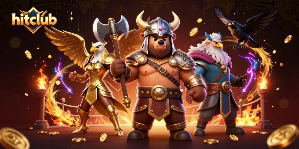 Join the excitement at hitclub with a dynamic 3D scene featuring vibrant gambling elements and brave characters.
