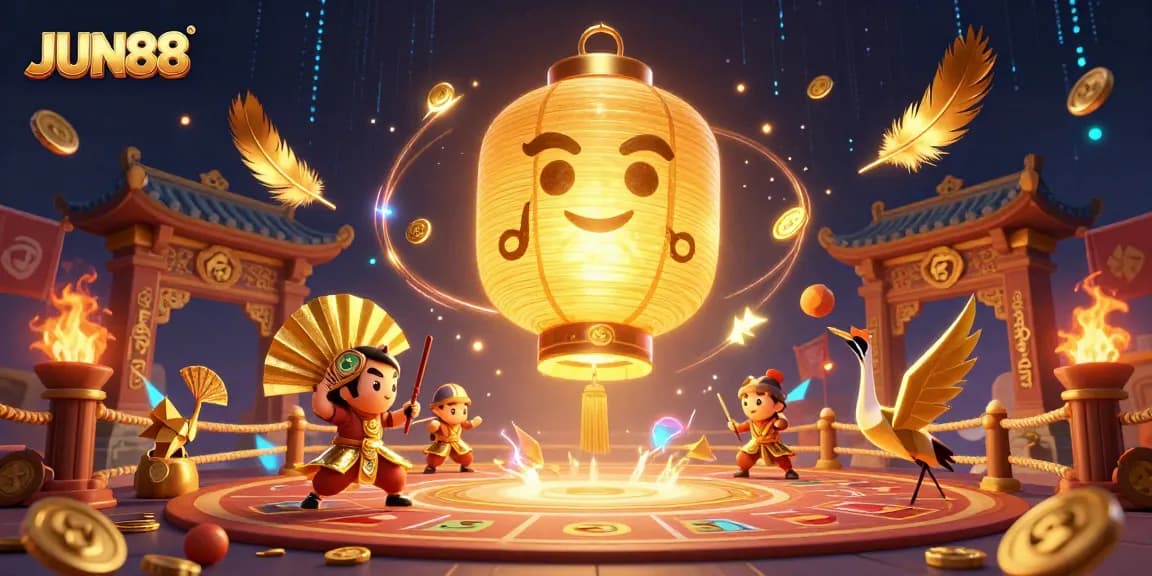 Experience the enchanting adventures of JUN88 with a dazzling casino scene filled with vibrant characters and immersive gaming elements.