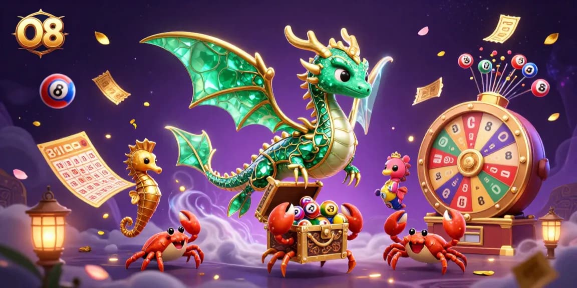 Engage in vibrant gameplay at O8 casino featuring a magical sea dragon and treasure elements