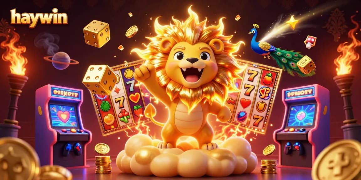 Experience thrilling moments at haywin with a vibrant 3D casino illustration featuring lucky symbols.