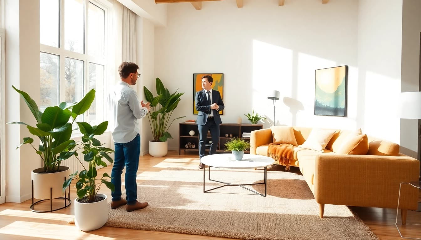 Home improvement in a stylish living room showcasing designer elements and natural light.