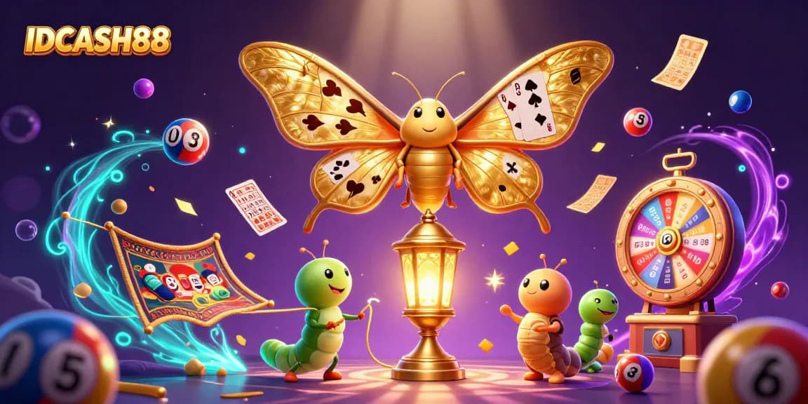 Join the thrilling world of IDCASH88 with an energetic illustration showcasing vibrant casino elements.