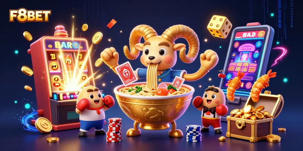 Experience the excitement of F8BET with engaging slot machine action and dynamic casino characters.