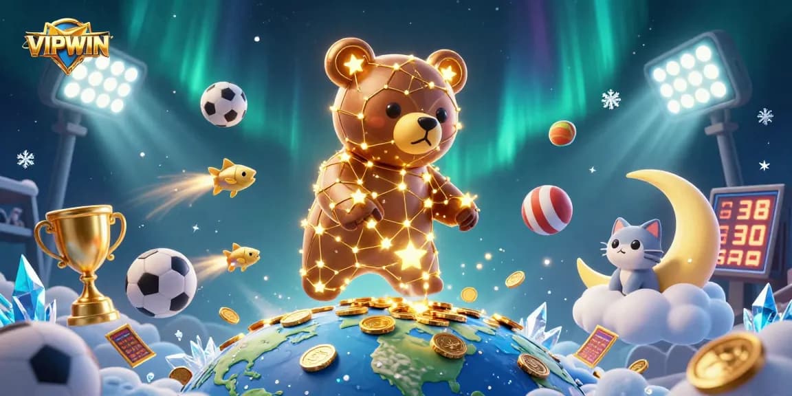 Experience the excitement of VIPWIN with dynamic casino elements and engaging characters in a vibrant scene.