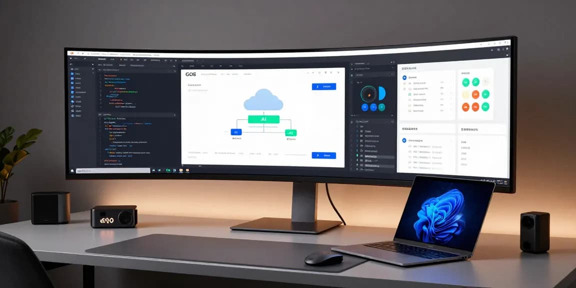 GO8 platform showcased on a modern workspace, emphasizing software development and cloud computing technology.