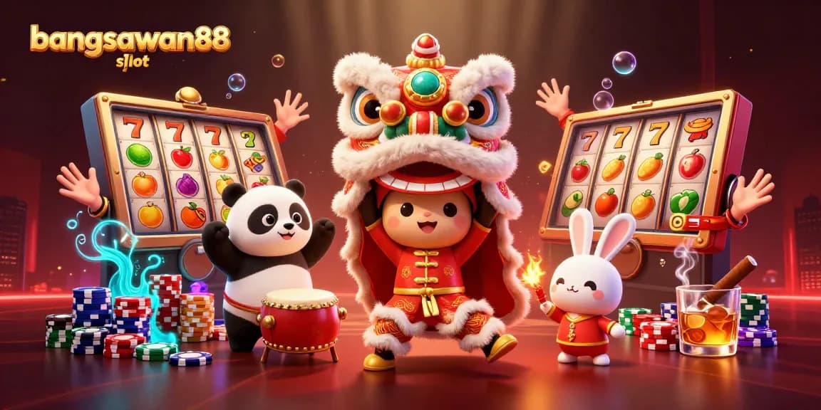 Experience the excitement of bangsawan88 slot with a vibrant 3D scene featuring lively characters and dynamic game elements.