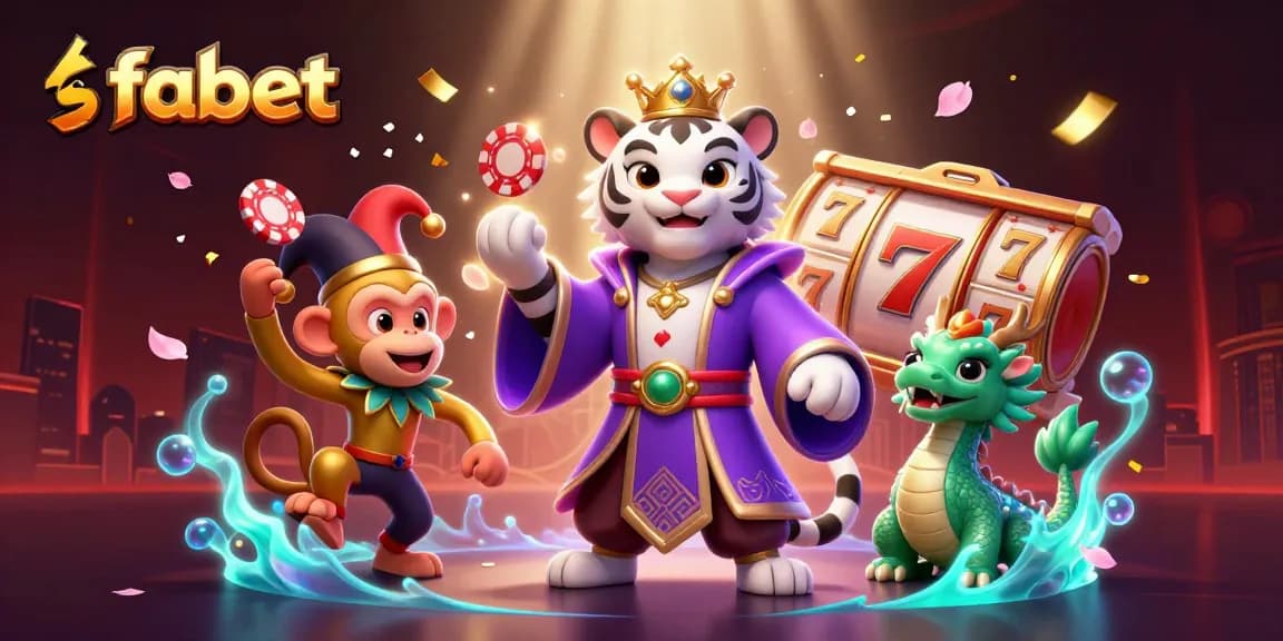 Spin the reels at fabet with an enchanting scene of a royal tiger, jester monkey, and jade dragon.