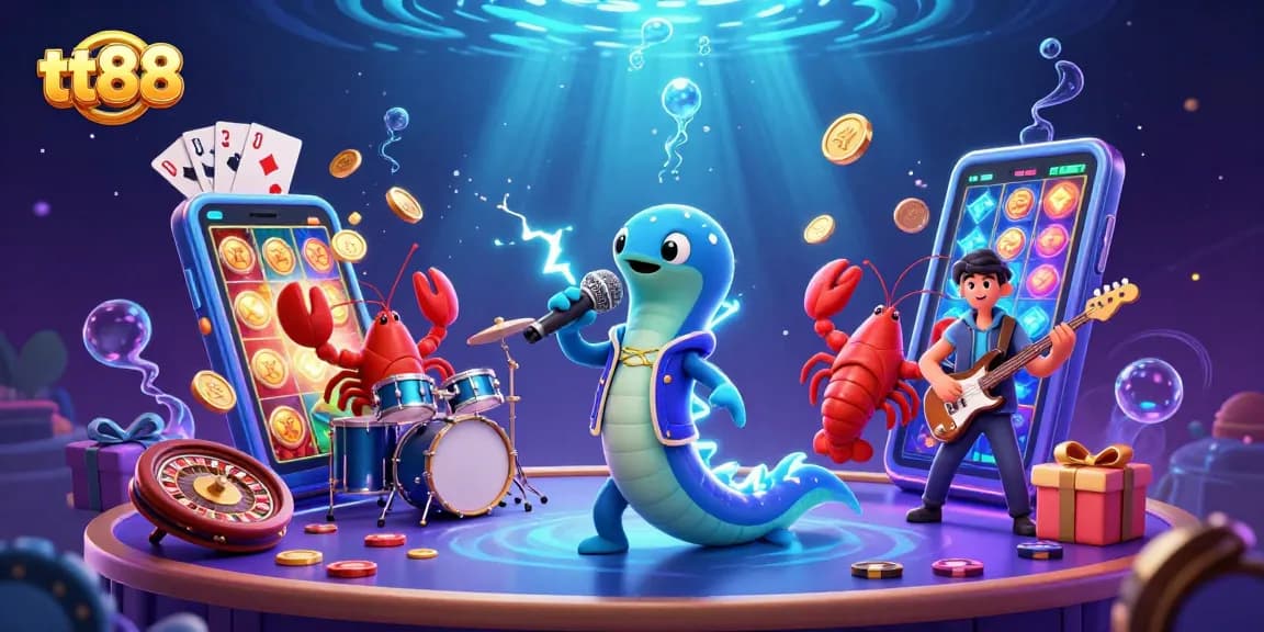 Experience the thrilling energy of tt88 with vibrant underwater casino visuals featuring colorful slot games and lively characters.