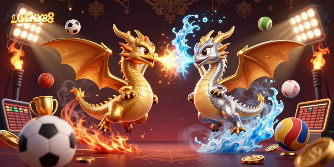 Experience the thrilling action of LUCKY88 with dynamic dragons and spirited elements in an engaging casino scene.