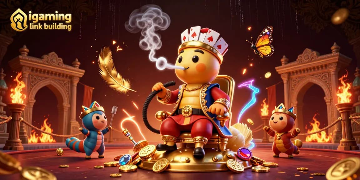 Engage in igaming link building surrounded by a vibrant 3D casino scene with rich details and energetic dynamism.