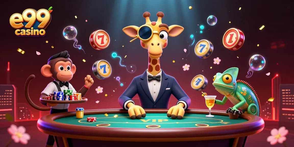 Experience the vibrant action at e99 casino with a thrilling 3D illustration featuring exciting gaming characters.