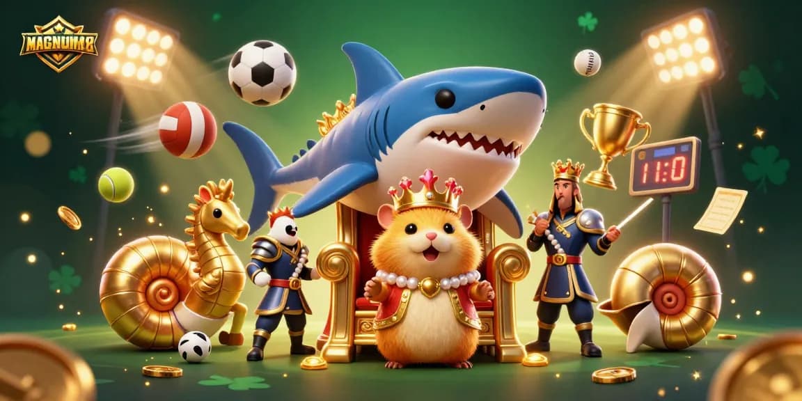 Experience the thrill of betting with MAGNUM188 - a dynamic scene of a hamster king and sports action.