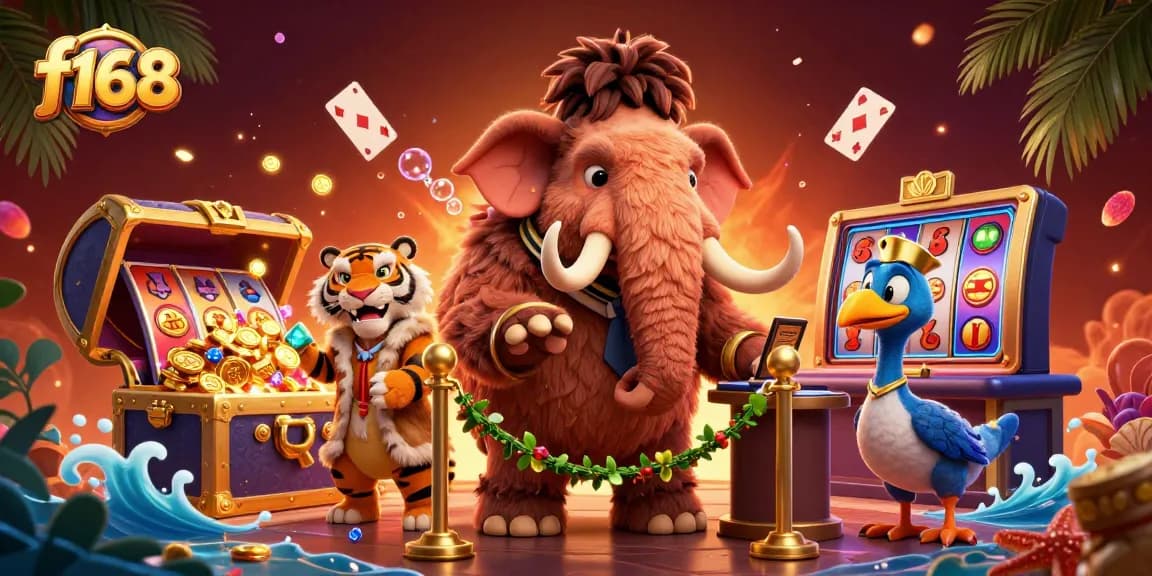 Experience the thrilling gaming atmosphere at f168 with colorful slots and vibrant characters.
