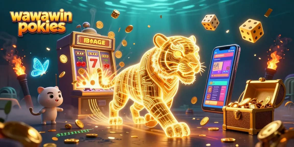 Spin the wawawin pokies at an electrifying digital casino scene packed with golden treasures.