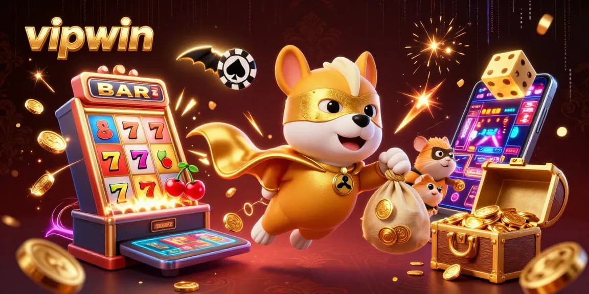 Experience vibrant wins with vipwin at a thrilling online casino scene featuring dynamic characters and slot action.