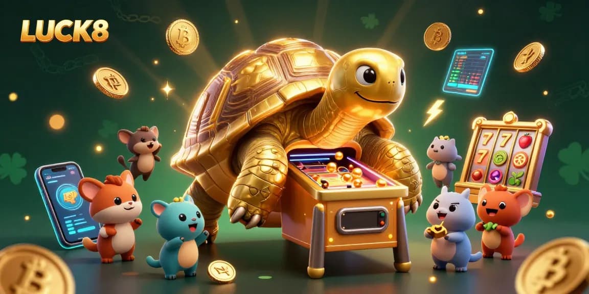 Spin and win with LUCK8's vibrant casino adventure featuring a colossal golden tortoise.