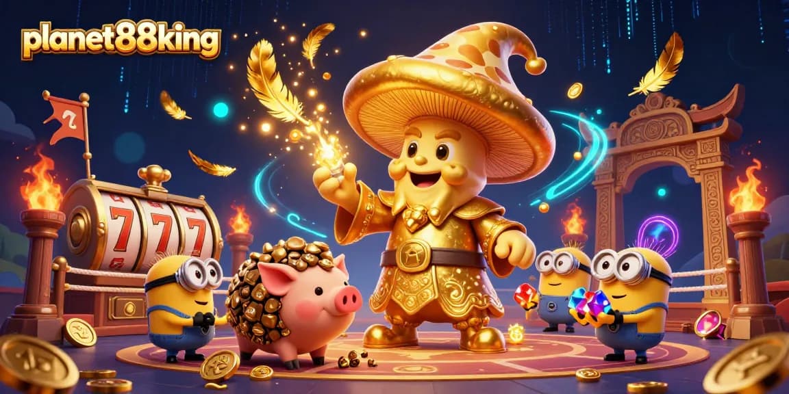 Experience wins on planet88king with a golden wizard and treasures amidst lively slot elements.