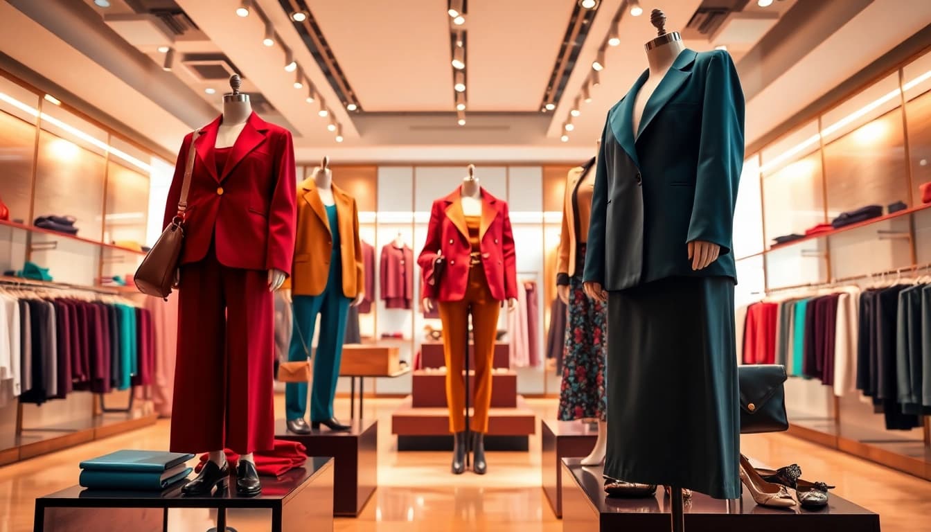 Stylish fashion showcase at Rebel Designerwear with vibrant clothing and chic accessories.