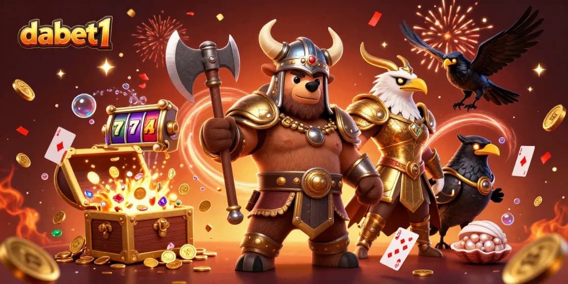 dabet1 Viking casino bear and Valkyrie eagle celebrate with gold in dynamic 3D illustration