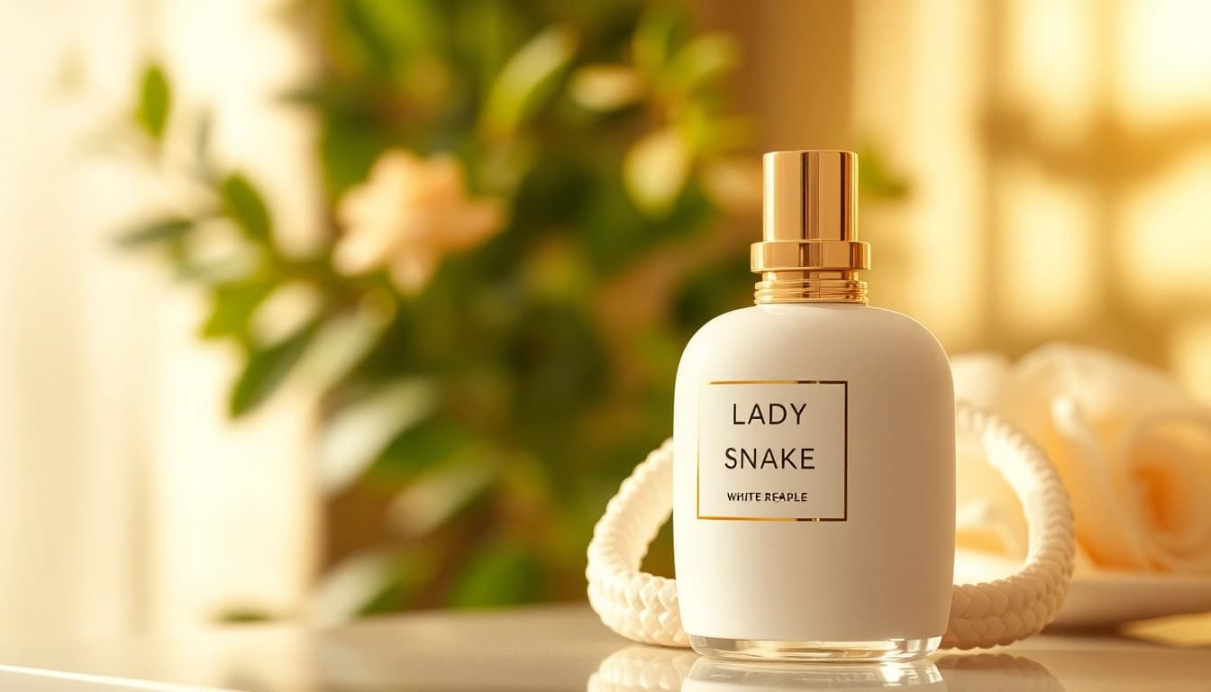 Experience the allure of Lady White Snake with this elegant perfume sample display.