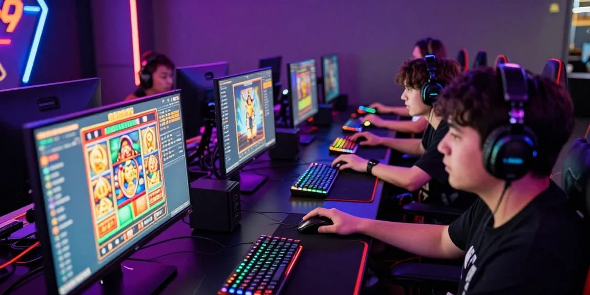 Pengalaman turnamen slot online cabemanis88 dengan pemain fokus dan layar permainan berwarna-warni.