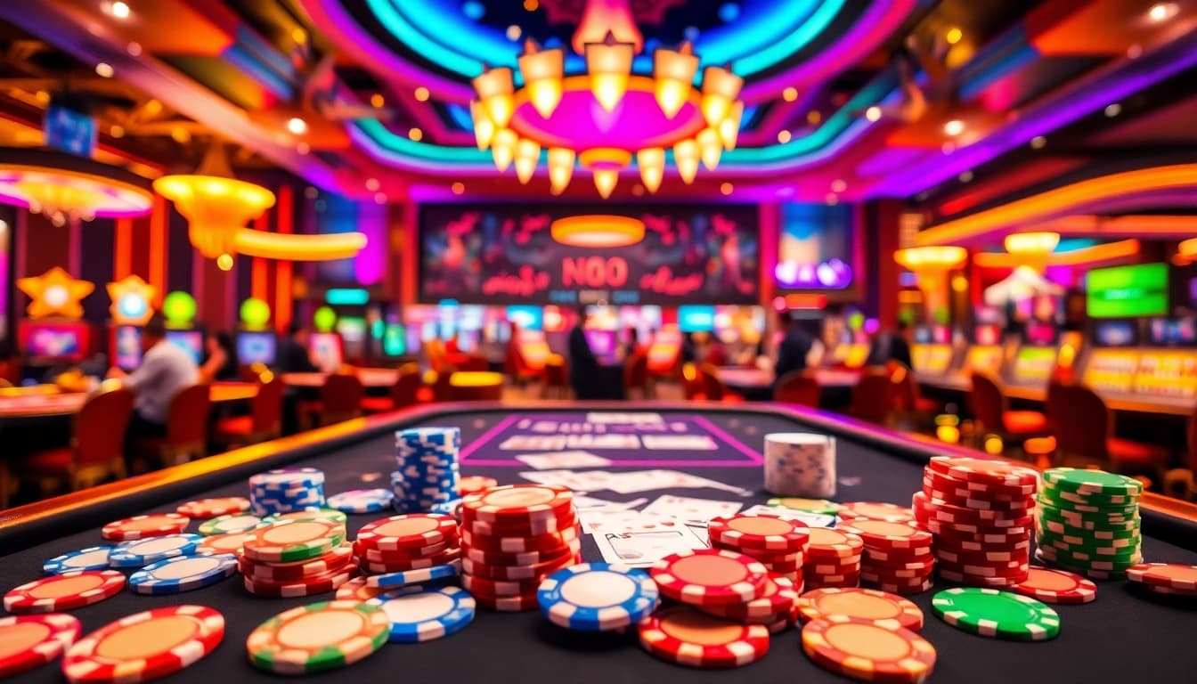 Menangkan permainan di ArusHoki Casino dengan meja kasino yang megah dan cerah.