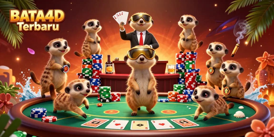 Engage in thrilling gameplay at BATA4D Terbaru, featuring a dynamic meerkat casino scene with poker action.