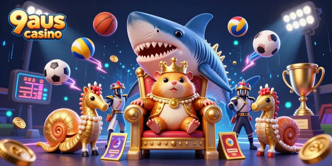 Experience the excitement at 9aus casino with thrilling sports-themed scenes and energetic characters.