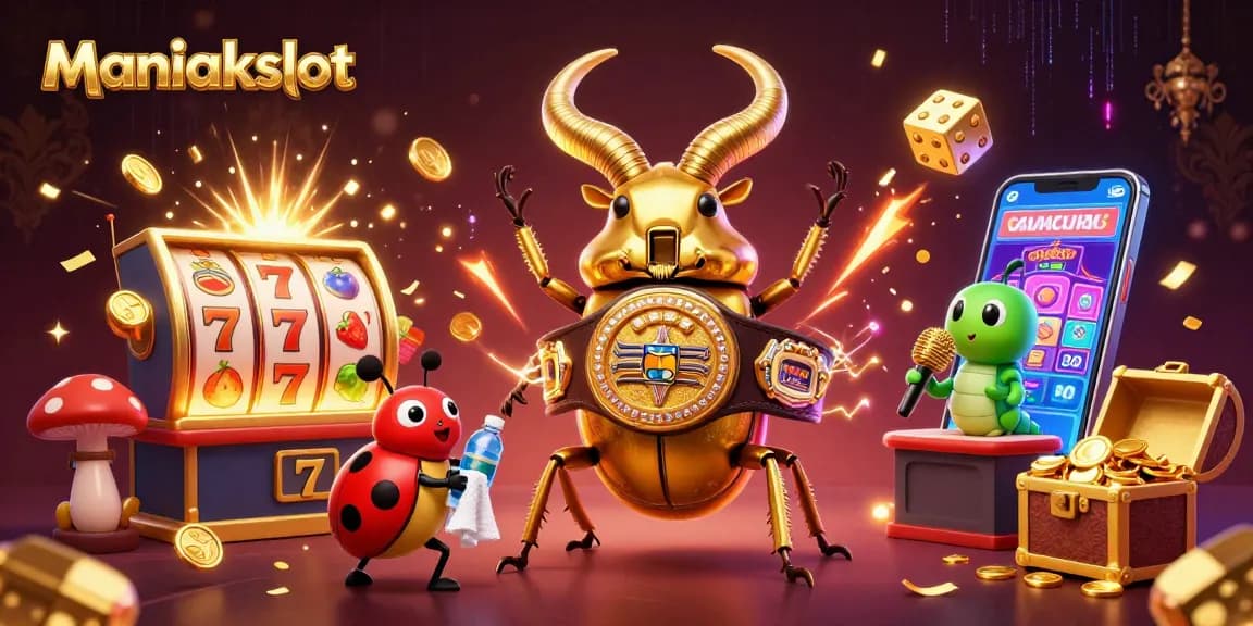 Spin and win with Maniakslot in a vibrant casino-themed 3D illustration.
