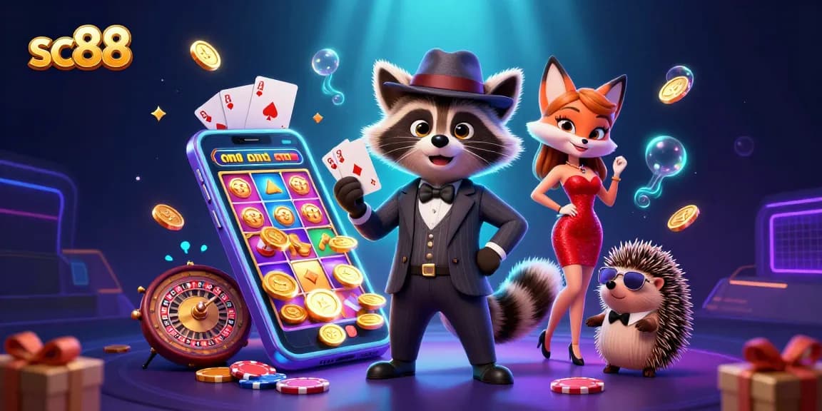 Experience the thrill of sc88 with a dynamic casino scene full of characters and exciting gaming elements.
