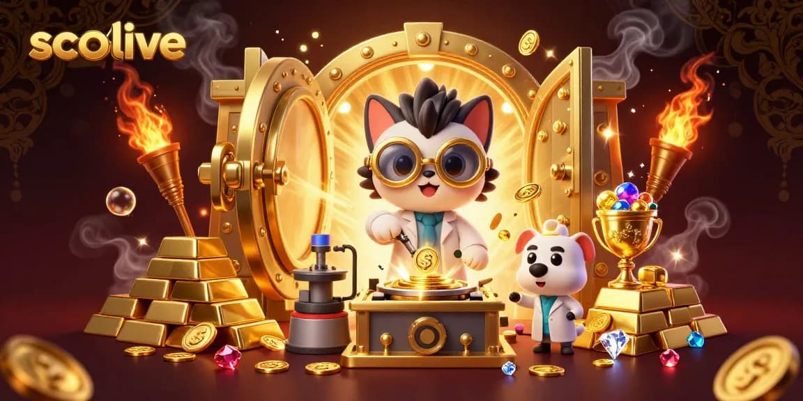 Socolive showcases thrilling online betting experiences with a captivating 3D scene of a mad scientist cat and loyal dog.