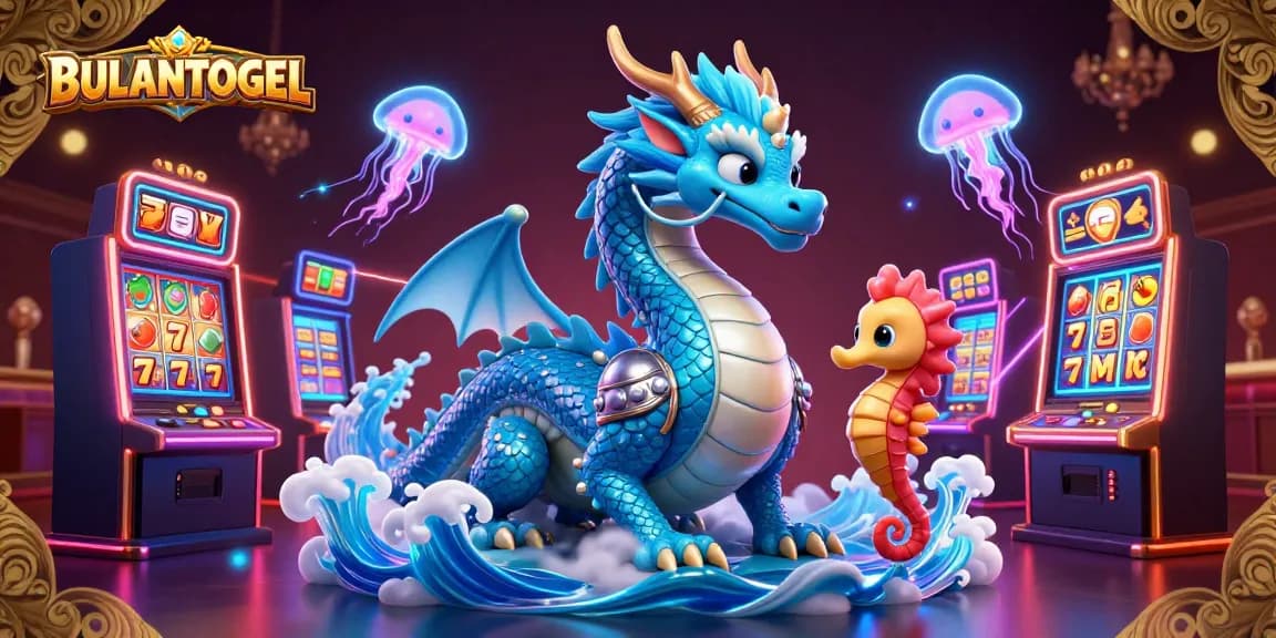 BULANTOGEL showcases an engaging casino scene with a captivating water dragon and vibrant gaming elements.