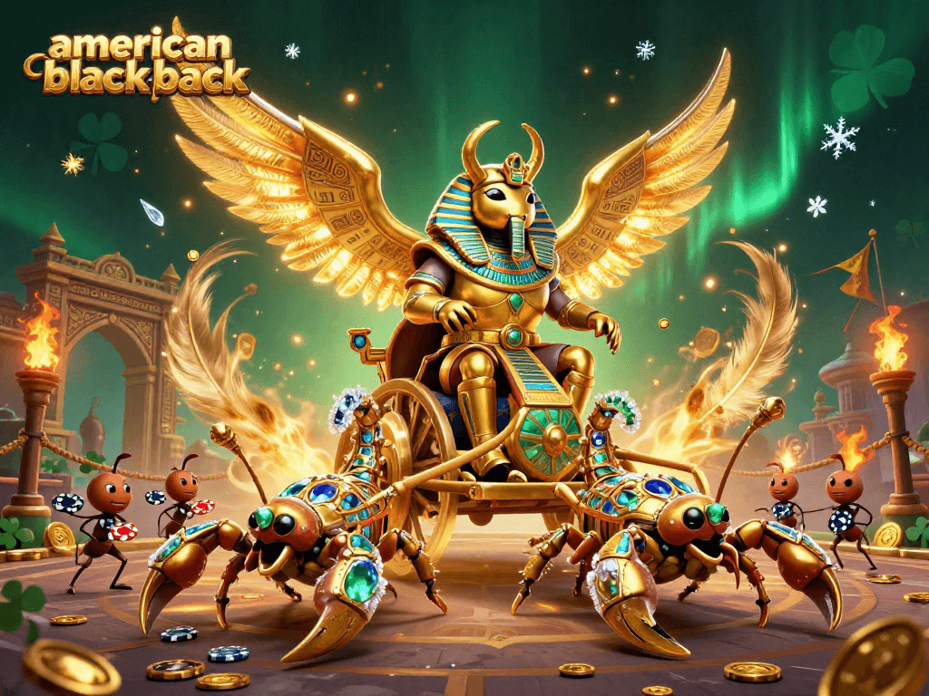 Experience thrilling american-blackjack with illustrated characters in a rich casino scene.