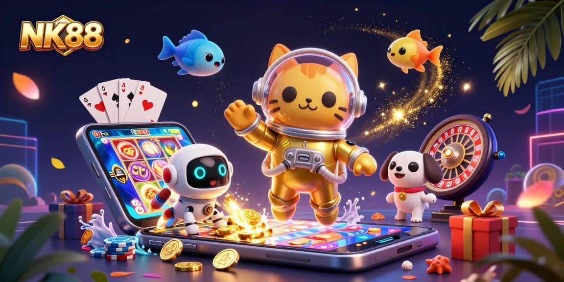 Experience thrilling gambling adventures at NK88 with vibrant 3D characters and exciting game elements.