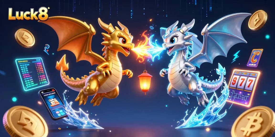 Experience thrilling gaming action at Luck8 with colorful dragons and cryptocurrencies.