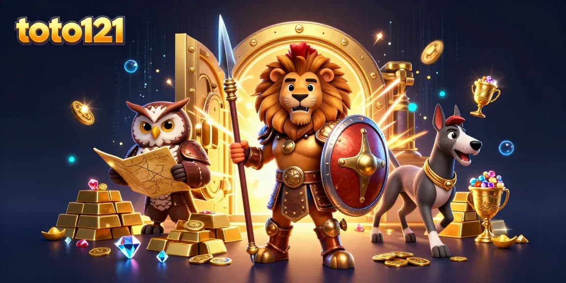 Engage in thrilling adventures at toto121 with a dynamic casino illustration featuring characters and riches.