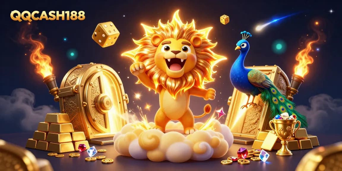 QQCASH188 offers thrilling casino experiences with dynamic golden treasures and vibrant characters.