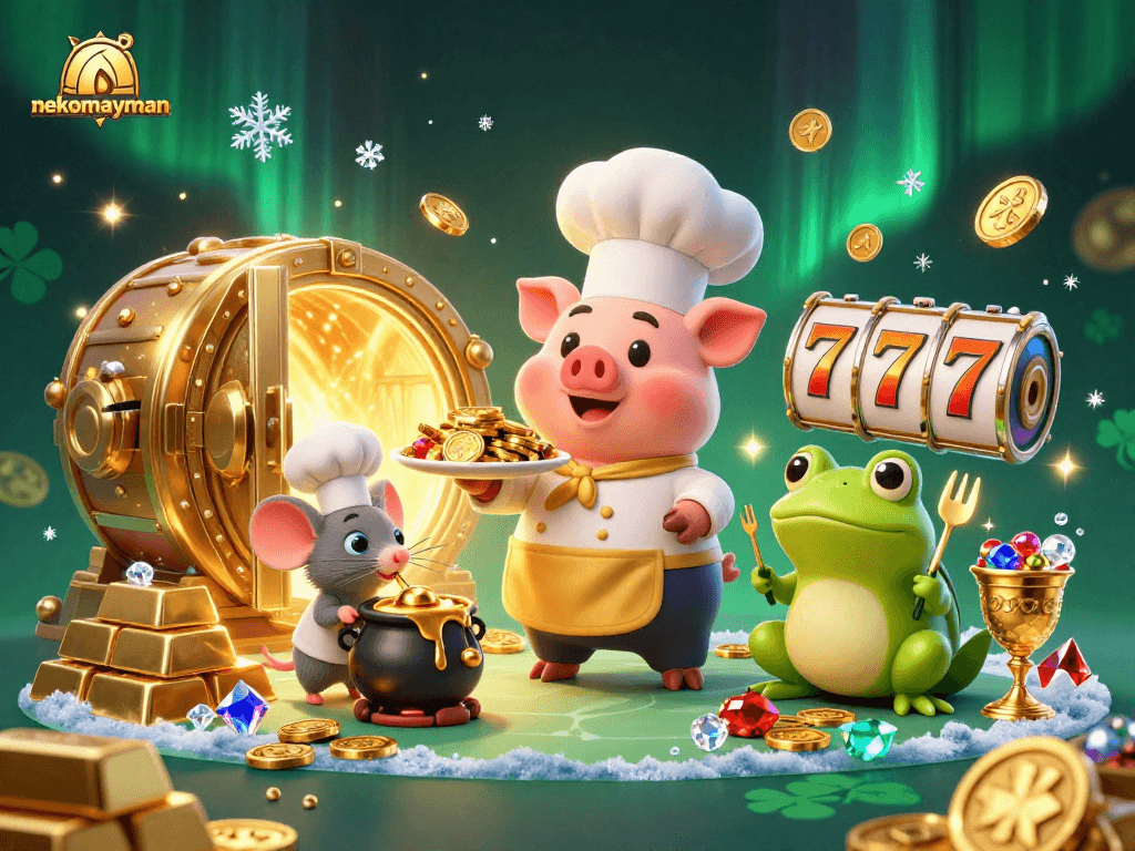 Experience the excitement of nekomayman with animated characters and abundant casino treasures.