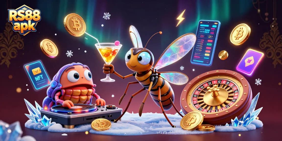 Engage with RS88 apk through a vibrant 3D casino atmosphere featuring unique characters and crypto elements.