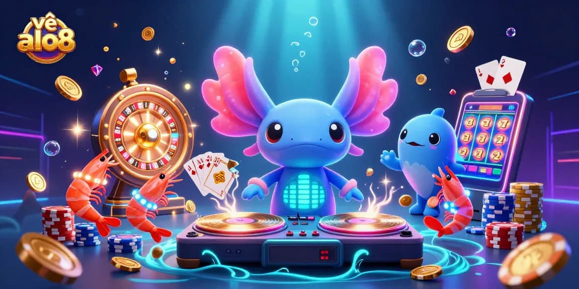 Experience the vibrant energy of về alo8 with exciting casino elements in this dynamic illustration.