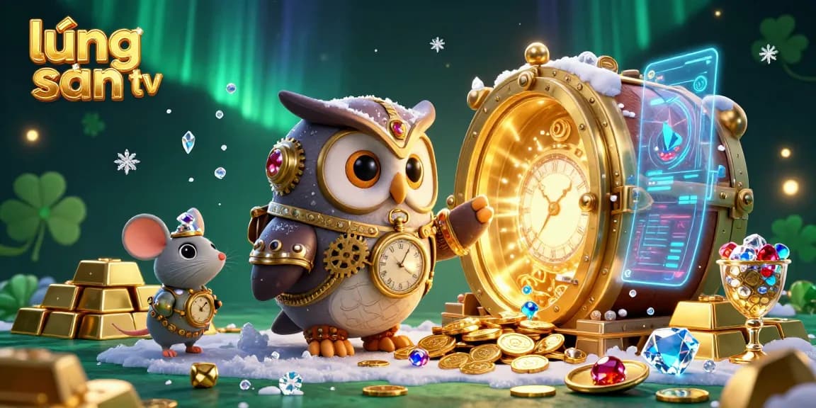 Experience lương sơn tv's immersive gaming, featuring a steampunk owl time-traveler in a vibrant casino scene.