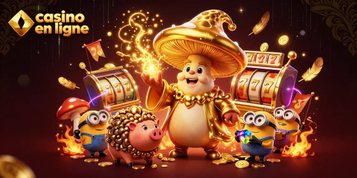 Les personnages magiques au casino en ligne chantent des stratégies gagnantes avec des jetons d'or.